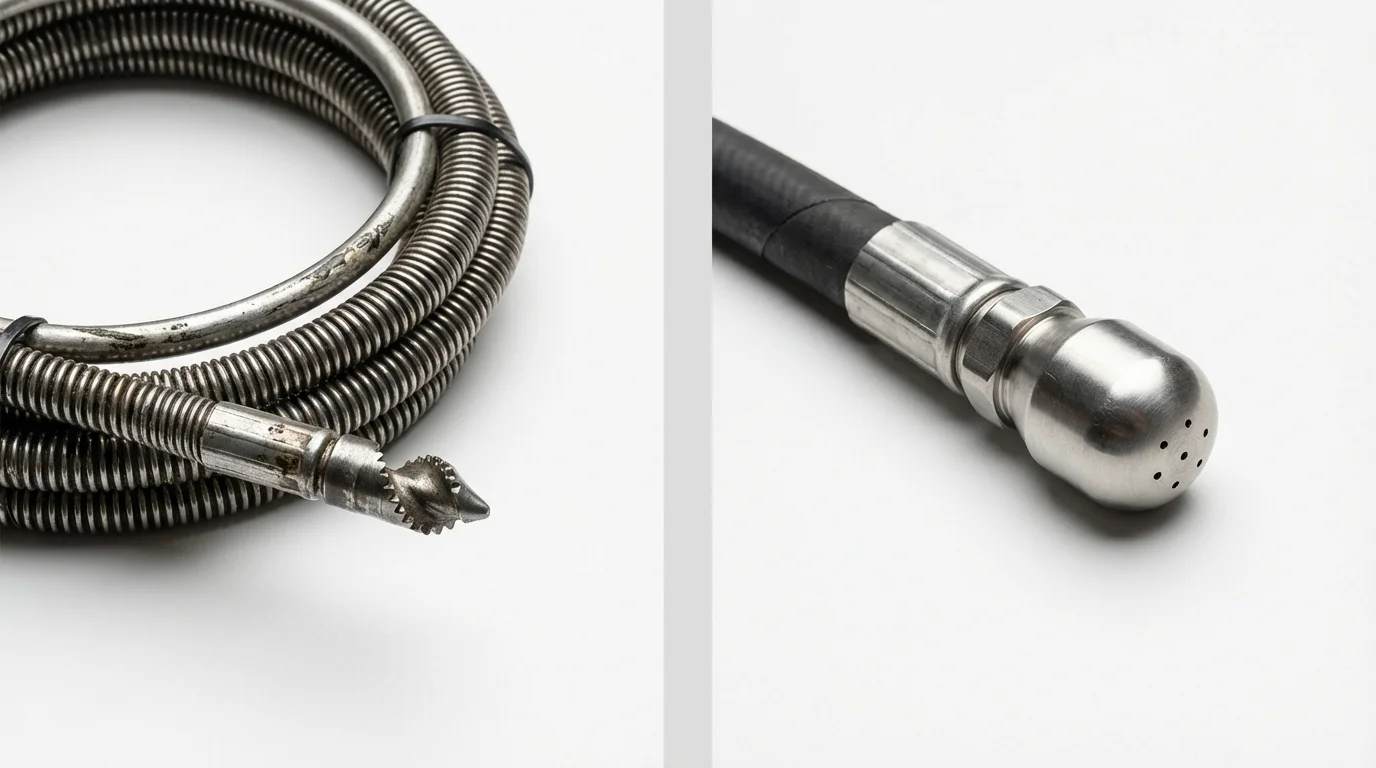 Drain snake cable and hydro jetting nozzle used for drain cleaning in South Burlington, VT