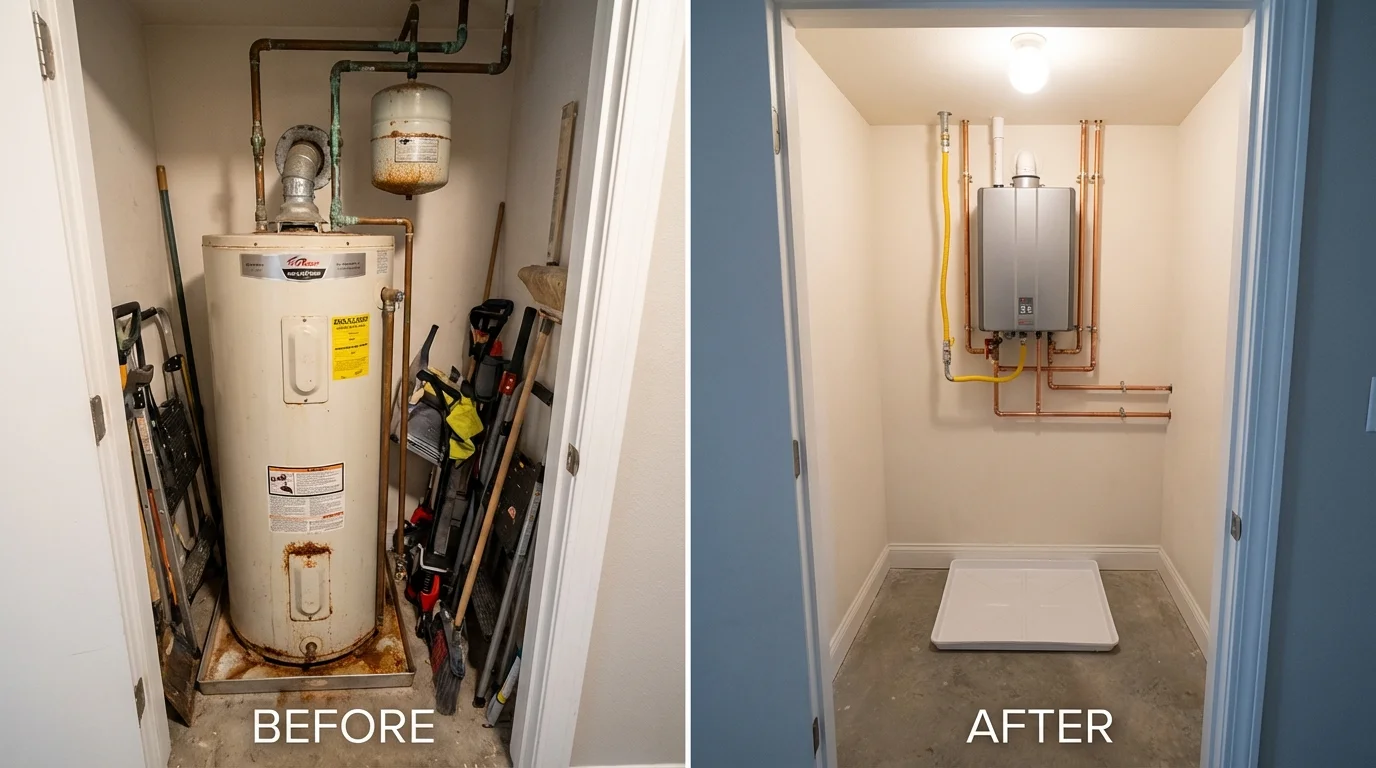 Tank water heater versus wall-mounted tankless unit comparison for South Burlington, VT homeowners