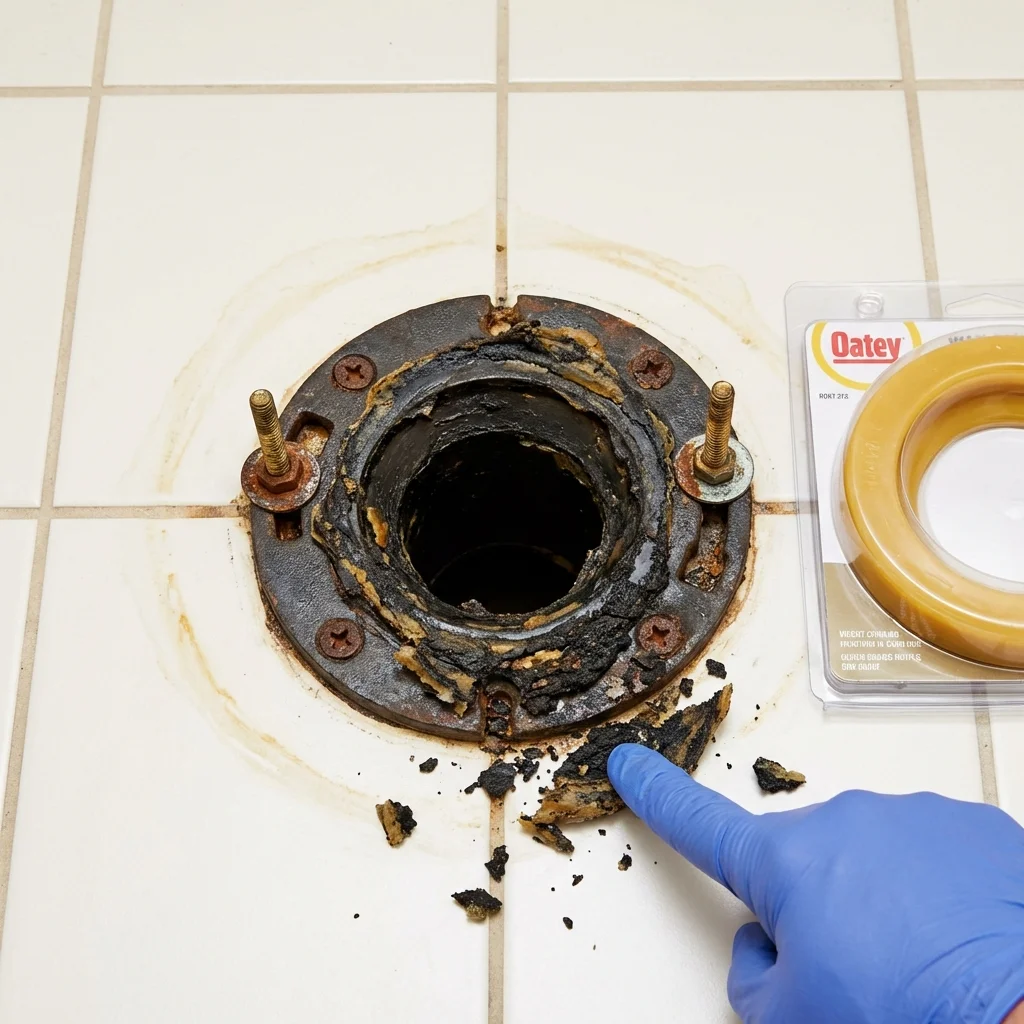 Failed wax ring showing water seepage at the base of a toilet in a South Burlington, VT home