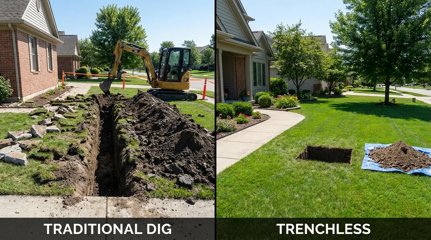Trenchless sewer repair with minimal yard damage versus traditional excavation in South Burlington, VT